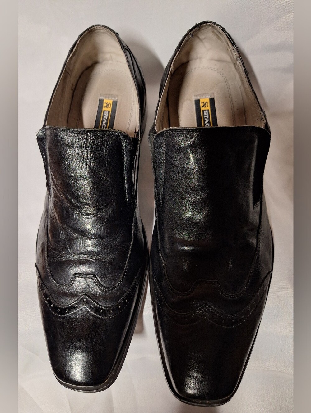 Stacy Adams Black Leather Wingtip Slip-On Loafers